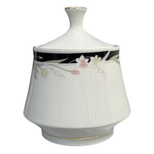 VTG Crown Ming Fine China Jian Shiang Sugar Bowl & Lid Gold Trim Floral Pattern